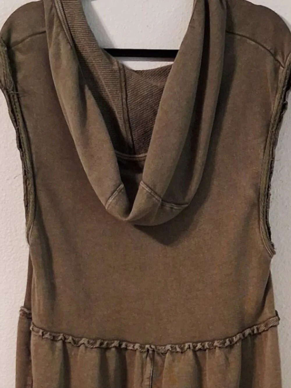 Free People Intimatley Olive Oversized Hoodie Jumpsuit Size XS Wide Leg Raw Edge